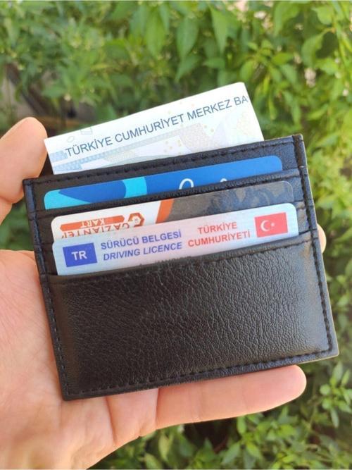 Unisex Siyah Suni Deri Cüzdan Kartlık