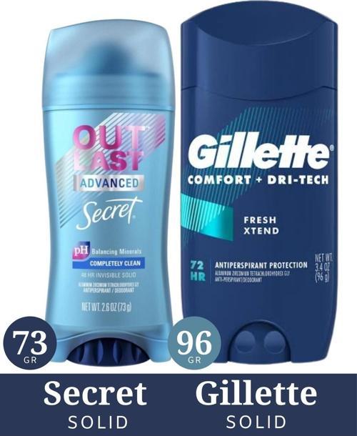 Outlast Antiperspirant Solid 73 Gr + Gillette Antiperspirant Solid Fresh 96 Gr