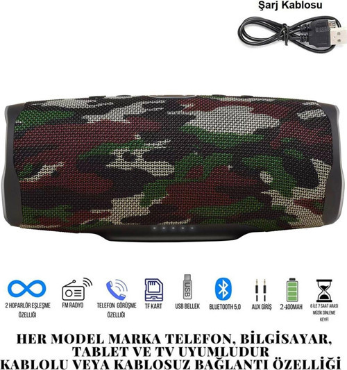 Tws Özellikli Bluetooth Hoparlör - Fm Radyo, Tf Kart, Aux Bağlantılı - Char4