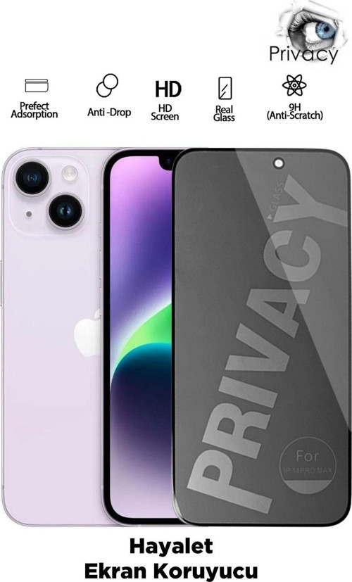 İphone 14 Plus Uyumlu Tam Kapatan Hayalet Ekran Koruyucu Privacy Tamperli Kırılmaz Cam