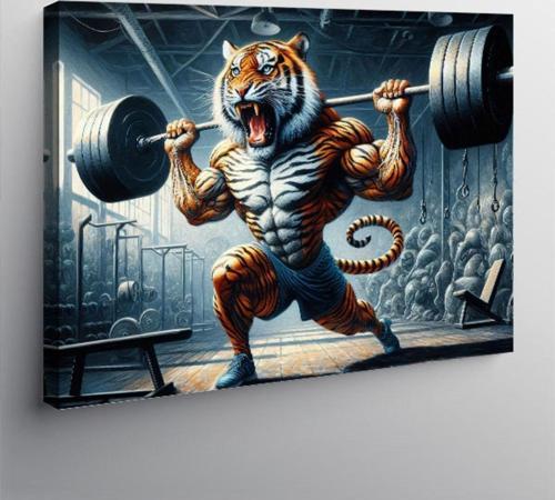 Kanvas Tablo Ağırlık Kaldıran Kaplan