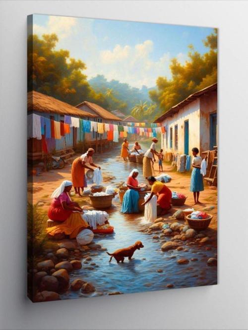 Kanvas Tablo Afrikalı Kabile Çamaşır Yıkarken