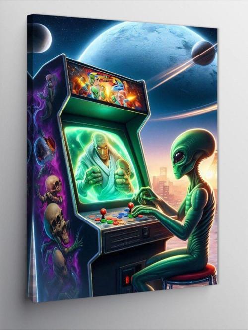 Kanvas Tablo Atari Oynayan Uzaylı