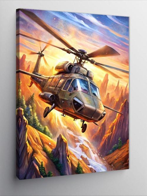 Kanvas Tablo Askeri Helikopter Çizimi