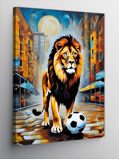 Kanvas Tablo Aslan Ve Futbol Topu