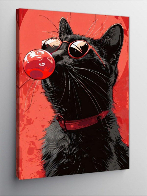 Kanvas Tablo Balon Şişiren Kedi