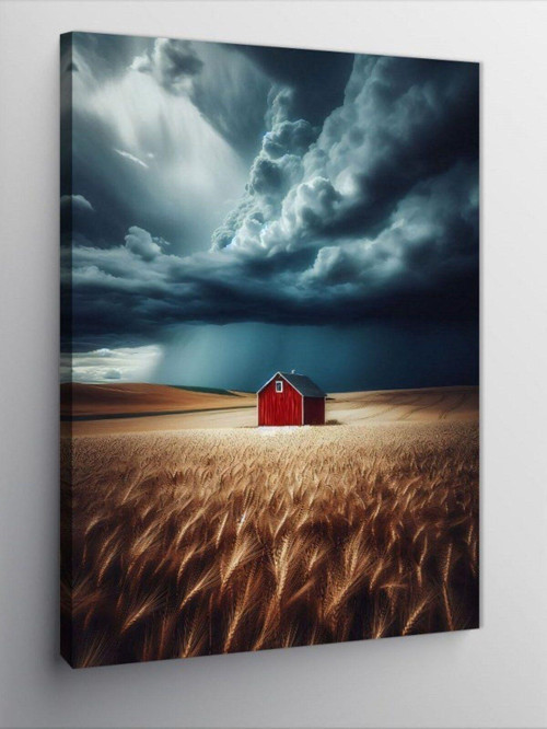 Kanvas Tablo Başak Tarlası Ve Kırmızı Ev