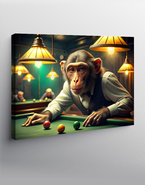 Kanvas Tablo Bilardo Oynayan Maymun
