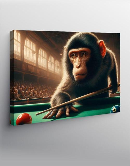 Kanvas Tablo Bilardo Oynayan Maymun