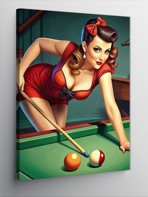 Kanvas Tablo Bilardo Oynayan Pin Kızı