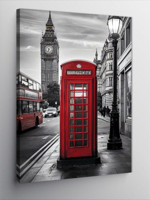 Kanvas Tablo Big Ben Ve Kırmızı Telefon Kulübesi