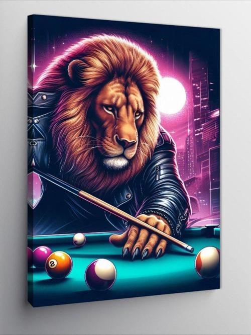 Kanvas Tablo Bilardo Oynayan Aslan