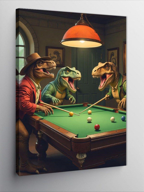 Kanvas Tablo Bilardo Oynayan T-Rexler