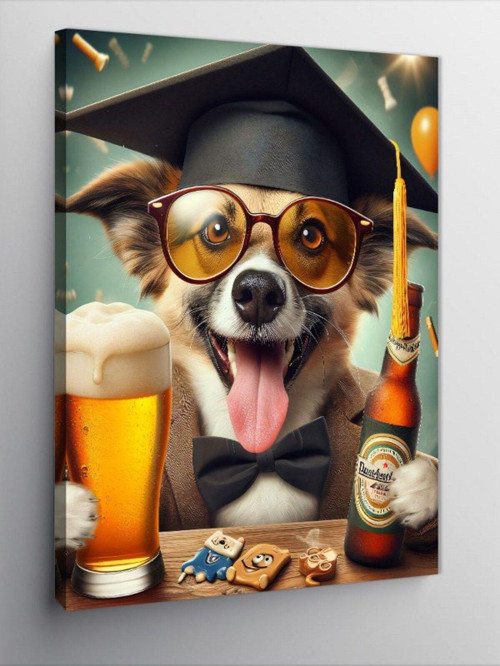Kanvas Tablo Bira İçen Akıllı Köpek