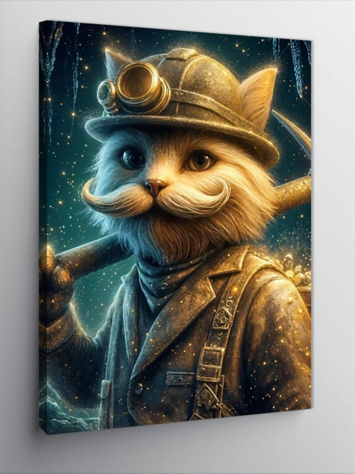 Kanvas Tablo Bıyıklı Madenci Kedi