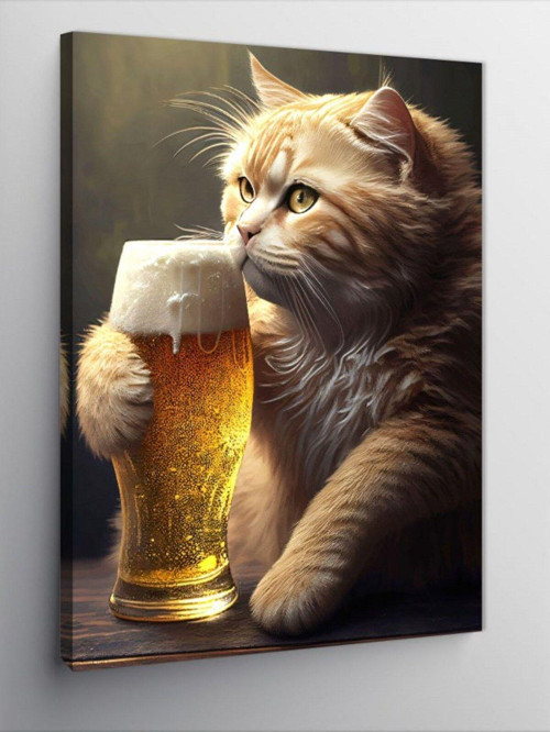 Kanvas Tablo Bira İçen Kedi