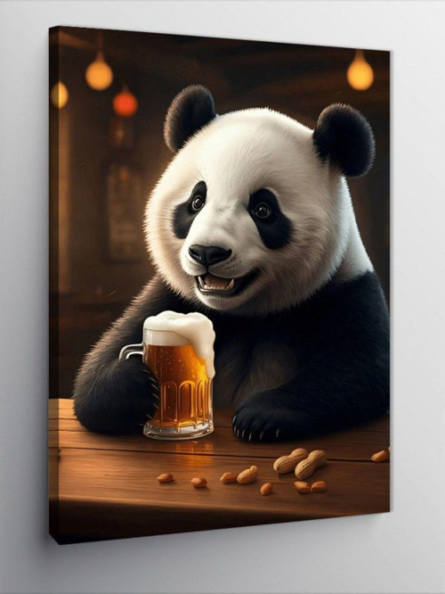 Kanvas Tablo Bira İçen Panda