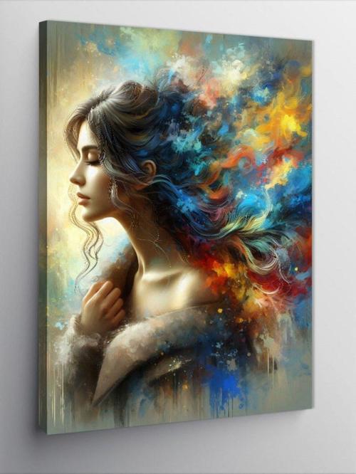 Kanvas Tablo Boyalı Saçlı Kadın
