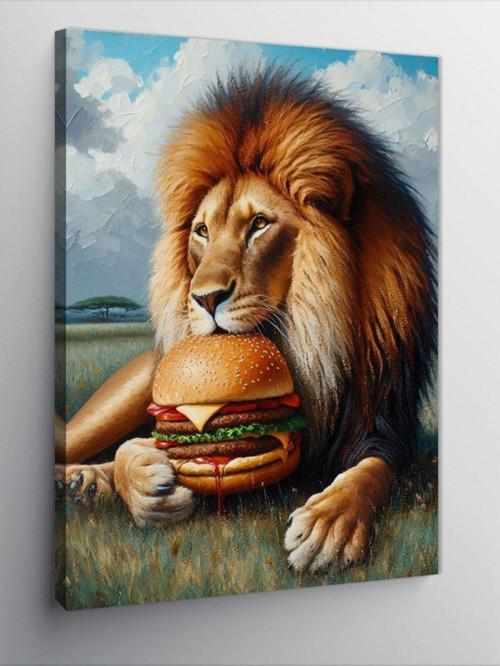 Kanvas Tablo Burger Yiyen Aslan
