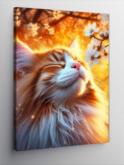 Kanvas Tablo Çiçek Ve Kedi
