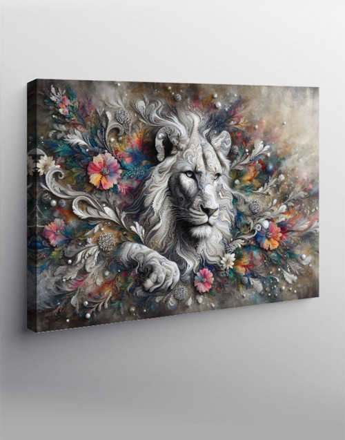 Kanvas Tablo Çiçekler İçinde Aslan