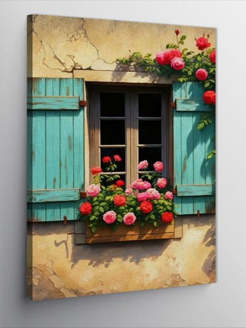 Kanvas Tablo Çiçekli Pencere