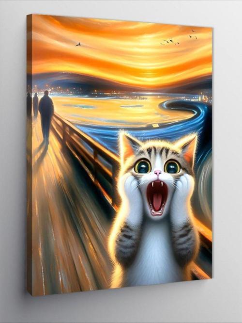 Kanvas Tablo Çığlık Atan Kedi (Scream Parodi)