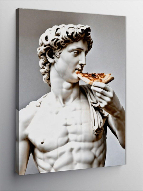Kanvas Tablo David Heykelinin Pizza Yemesi
