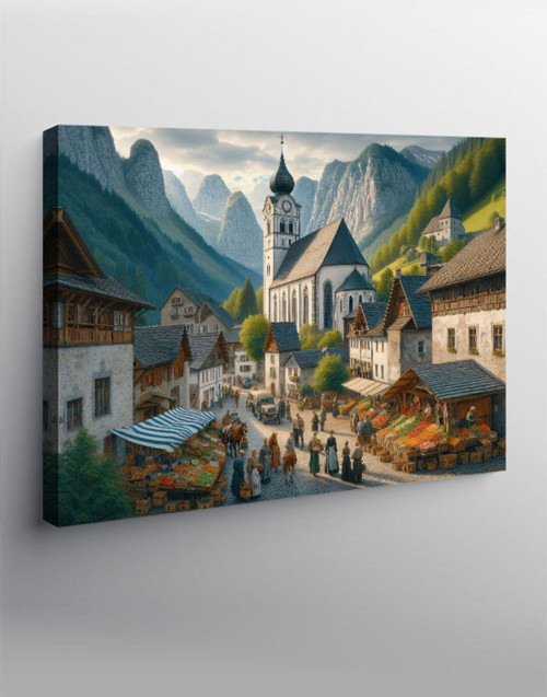 Kanvas Tablo Dağlık Alandaki Kasaba