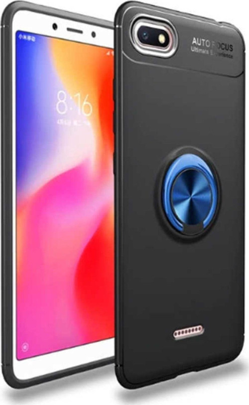 Xiaomi Redmi 6A Kılıf Renkli Yüzüklü Manyetik Silikon Kapak Siyah - Mavi