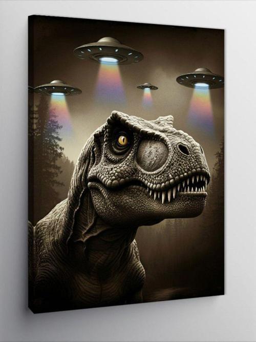 Kanvas Tablo Dinozor Ve Ufo'Lar