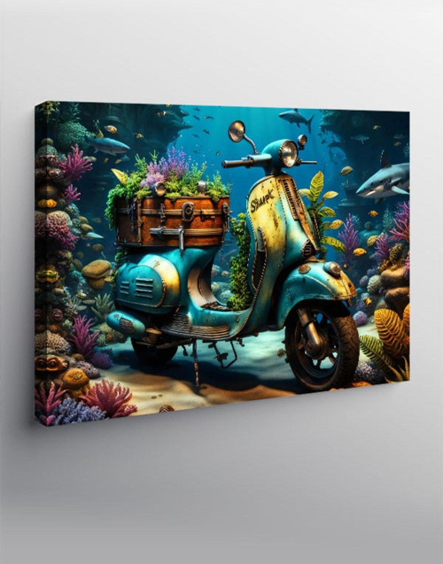 Kanvas Tablo Denizi Alındaki Vespa Scooter