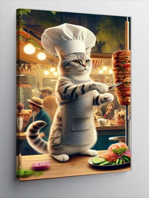 Kanvas Tablo Döner Kesici Kedi Şef