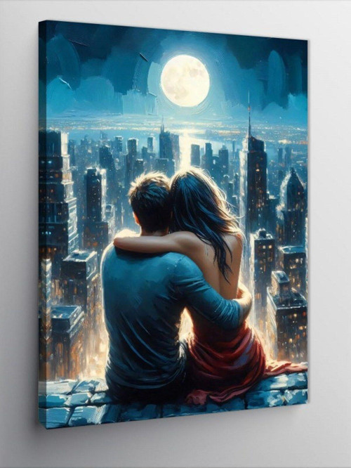 Kanvas Tablo Dolunay Ve Aşık Çift