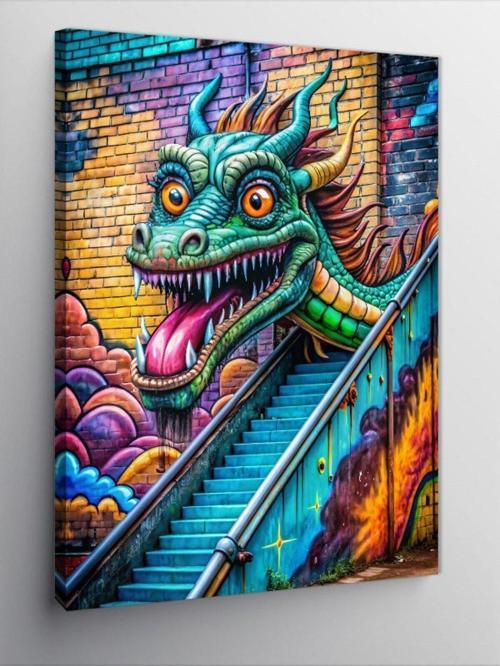 Kanvas Tablo Ejderha Graffiti