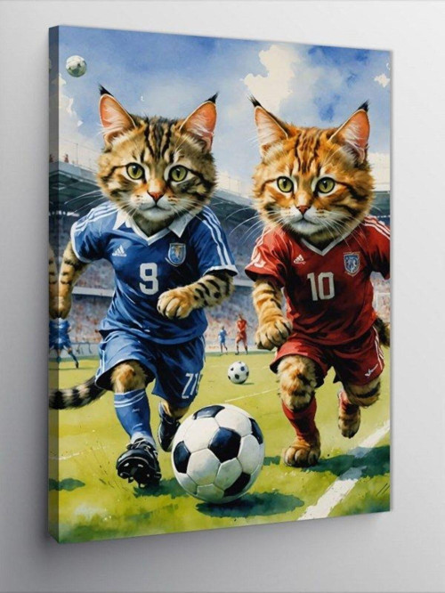 Kanvas Tablo Futbol Oynayan Kediler