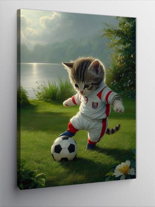 Kanvas Tablo Futbol Oynayan Yavru Kedi