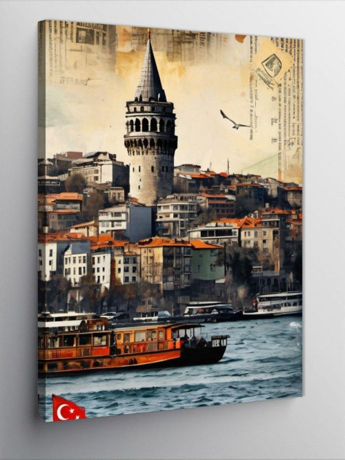 Kanvas Tablo Gazete Fon Galata Kulesi