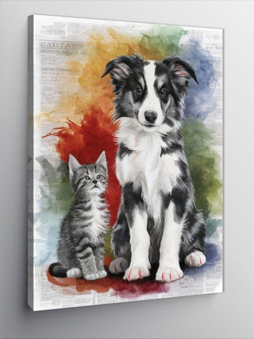 Kanvas Tablo Gazete Fon Ve Köpekler