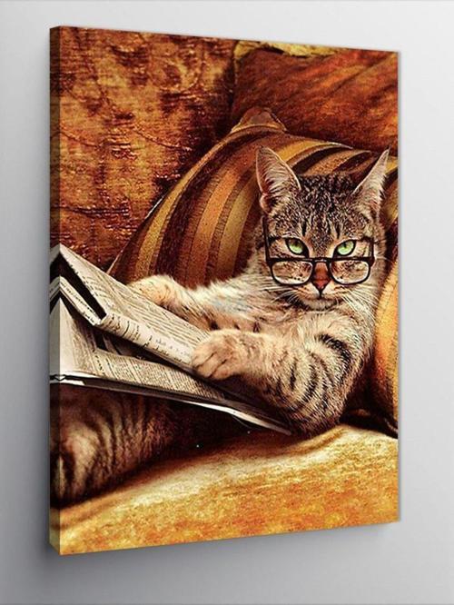 Kanvas Tablo Gazete Okuyan Kedi