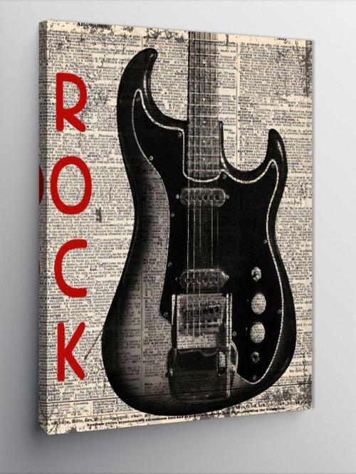 Kanvas Tablo Gazete Fon Elektro Gitar
