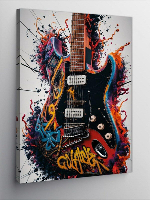 Kanvas Tablo Grafiti Desenli Gitar