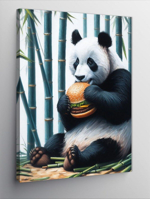 Kanvas Tablo Hamburger Yiyen Panda