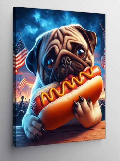 Kanvas Tablo Hotdog Pug Cinsi Köpek