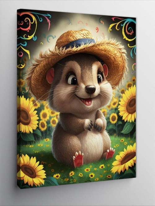Kanvas Tablo Hasır Şapkalı Hamster