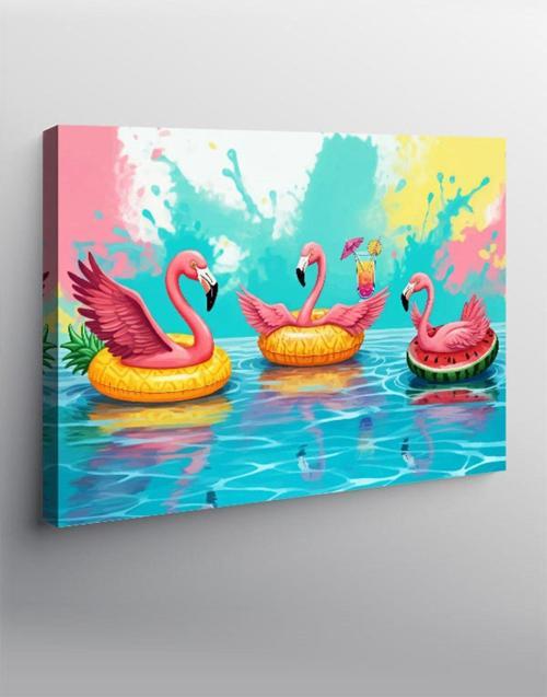 Kanvas Tablo Havuzda Flamingolar