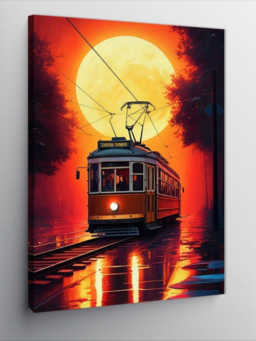 Kanvas Tablo Gün Batımında Tramvay