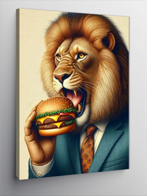 Kanvas Tablo Hamburger Yiyen Aslan