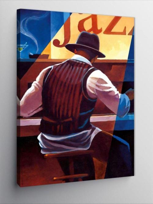 Kanvas Tablo Jazz Temalı Piyano Çalan Adam