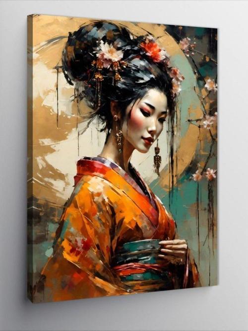 Kanvas Tablo Japon Kadın Ve Dolunay